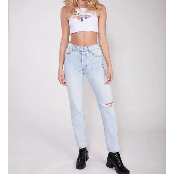 REVICE Ex Boyfriend Player One‎ Wash Button Fly Jeans Size 29 Butt Slit Rip NWOT - Picture 1 of 7
